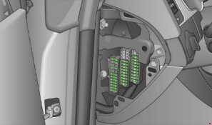 Schéma détaillé de la boîte à fusibles Audi A5 (2007-2012) côté tableau de bord gauche.
