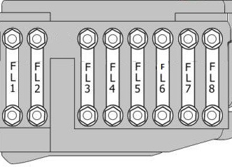 Vue détaillée de la boîte à fusibles de l'Audi TT 8J (2006-2014) située dans le compartiment moteur.