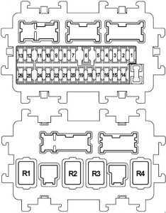 Schéma détaillé du panneau de fusibles du tableau de bord Infiniti FX35 S51.