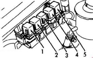 Disposition des relais du compartiment moteur, aile droite, modèles M/T (1990-1993).