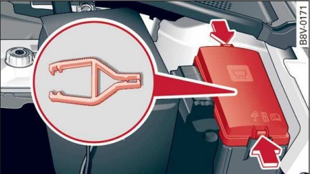 Emplacement de la boîte à fusibles du compartiment moteur pour l'électronique de puissance.