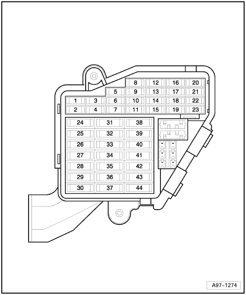 Schéma détaillé de la boîte à fusibles de l'Audi A8 D3.
