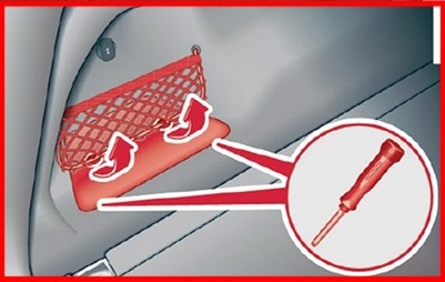 Emplacement des fusibles sous le couvercle latéral du compartiment à bagages.