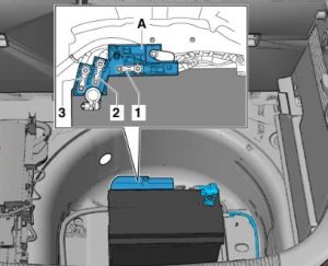 Support de fusible A -SA- sur le pôle positif de la batterie.