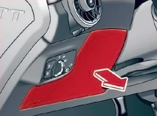 Emplacement du panneau de fusibles dans l'habitacle, à gauche du volant.