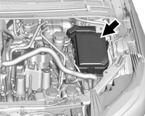 Emplacement de la boîte à fusibles du compartiment moteur côté conducteur de la Chevrolet Volt.