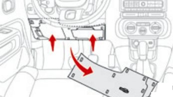 Emplacement des boîtes à fusibles sous le volant du tableau de bord.