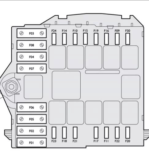 Emplacement de la boîte à fusibles du tachygraphe dans le compartiment moteur.