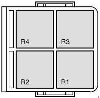 Schéma des relais du compartiment moteur de la Ford Fiesta (2002-2008).