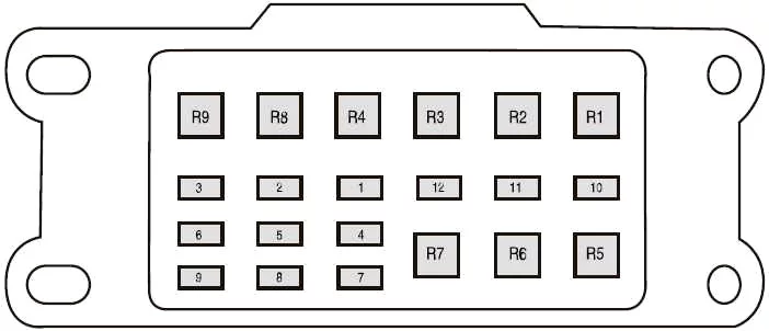 Schéma de la boîte à fusibles supplémentaire du Ford Ranger (2015-2016).