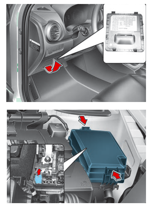 Emplacement de la boîte à fusibles dans une Hyundai Kona I (2017-2021).