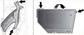 Emplacement du boîtier de fusibles dans le compartiment moteur du Range Rover Evoque.