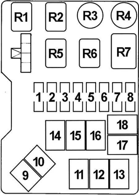 Diagramme des fusibles et relais du compartiment moteur du Mitsubishi Pajero.