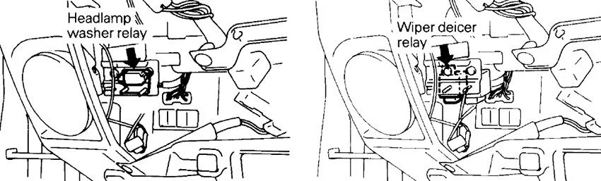Détail des relais de niveau d'huile moteur et de contrôle moteur.