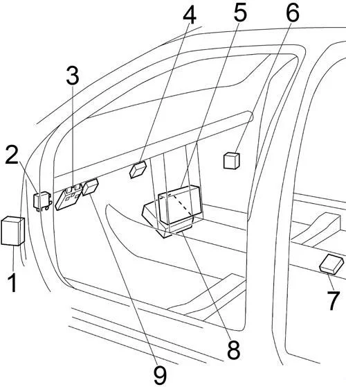 Vue détaillée de l'habitacle d'une Nissan Altima (1998-2001).