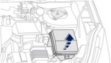 Emplacement de la boîte à fusibles Peugeot 4008 dans le compartiment moteur.
