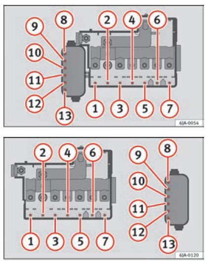 Diagramme des fusibles du module moteur sous le volant multifonction SEAT Toledo NH.