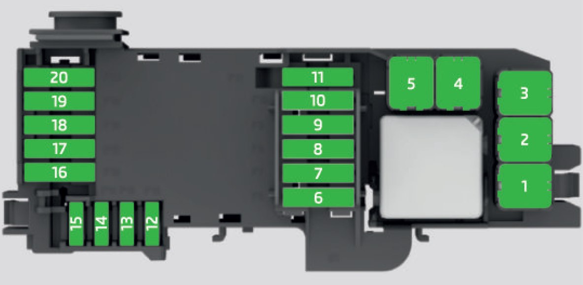 Emplacement des fusibles du moteur SEAT Toledo NH (2012-2019) près du levier de commande.