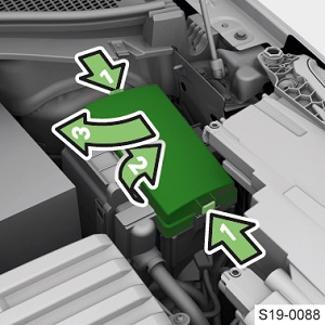 Schéma des fusibles du compartiment moteur Škoda Kodiaq, modèle 2020.
