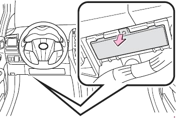 Boîte à fusibles de l'habitacle pour véhicule avec volant à gauche, vue 1.