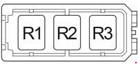 Tableau des fusibles du compartiment moteur pour moteurs 1TR-FE, 2TR-FE, 1GR-FE.