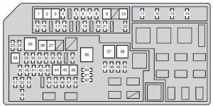 Schéma du compartiment moteur d'une Toyota Land Cruiser Prado.