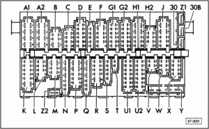 Connecteurs arrière de la boîte à fusibles CE2, incluant le fusible de siège électrique.