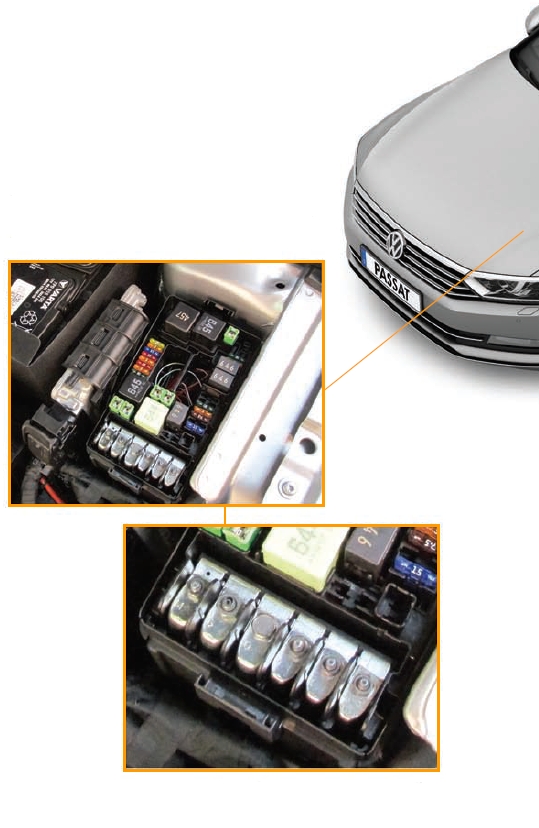 Boîte à fusibles du compartiment moteur, près de la batterie.