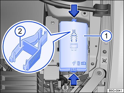 Vue détaillée du compartiment moteur avec la boîte à fusibles déverrouillée.