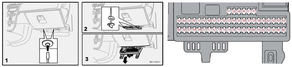 Disposition des fusibles du compartiment moteur Volvo V50 (2011).
